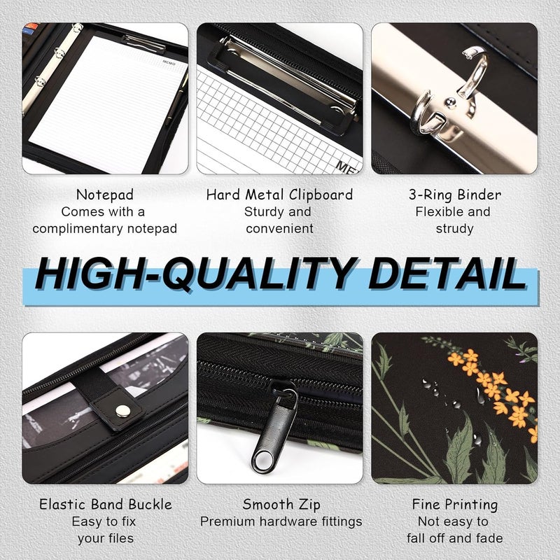 Eshow Portfolio Organizer - 3 Ring Binder with Zipper, Vegan Leather Business Padfolio Folder with Notepad Includes 5 Colorful Sheet Protectors for Documents Files for Women - Image 4
